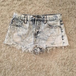 Acid Wash Distressed Denim High-Rise Shorts